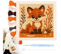 QINGLANG Punch Needle Kits for Adults Beginners 25x25 cm DIY Embroidery Starter Kits Handcraft DIY Punch Needle Craft with Frame,Fabric Pattern Pen Yarn(Fox)