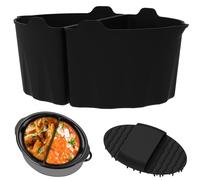QINGLANG Silicone Slow Cooker Liners Reusable Divider Leak Proof Liner Insert for 6 Qt Oval Round Slow Cooker, 2 Pack, 1702 cm³, Black
