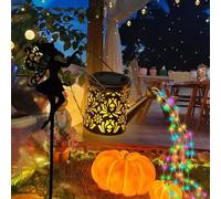 QINGLANG Solar Watering Can with Moon Fairy Light Garden Decor Solar Elf Butterfly Garden Lights Waterproof Gardens Ornaments Outdoor Decorations for Pathway Lawn Patio Courtyard(Colorful Light)