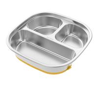 QINGLANG Stainless Steel Divided Plate Kids 3 Sections Dinner Platter Diet Portion Control Tray Versatile Dinner Snack Plates Reusable Suction Plate Food Serving Tray for Picky Eaters, Campers Age 3+