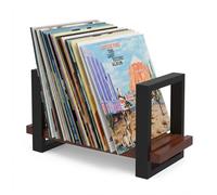 QINGLANG Vinyl Record Storage Holder Solid Wood Lp Album Display Stand with Wave Grooves, Mid-Century Modern Desktop Record Rack Organiser for Vinyls, Albums, Magazines & Books Files