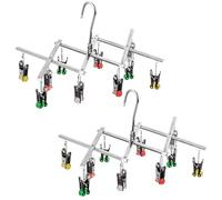 Qinglele The Sock Dryer, Drying Hanger, Stainless Steel, Clothes Airer with 10 Clothes Pegs for Underwear, Socks, Set of 2, Foldable