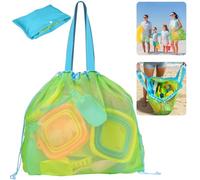 QINGLER 26.3" Mesh Extra Large Beach Toy Bag with Drawstring, Sand Tote Bag for Shell, Toys, Towels & Pool Beach Essentials, Breathable mesh, Quick-dry for Market, Grocery & Picnic, Green