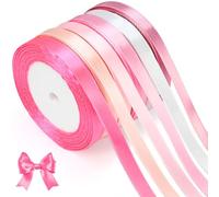 qingmeng 132m Pink Satin Ribbon, 10mm Hot Light Pink Ribbon Thin for Gift Wrapping Pastel Balloon Wrapping Hair Bows Decoration Crafting Presents Bouquets Floral Cake