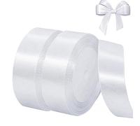 qingmeng Satin Ribbon, White, 44 m, Gift Ribbon, White, Wide, 20 mm Ribbon, Wedding Fabric, Gift Ribbon, Gift Ribbons for Christening, Birthday, Decoration, Gift Wrapping