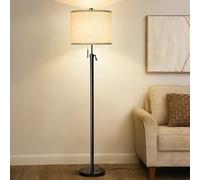 Qingmiao Floor Lamp, Modern Floor Lamps for Living Room, 3 Colors Temperature & Height Adjustable,with Linen Shade, Standing Lamps for Living Room Bedroom Office(9W Bulb Included)-Black