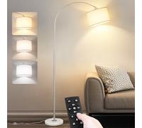 Qingmiao Floor Lamps for Living Room, Silver Arc Floor Lamp with LED Bulb & Remote Control & Foot Switch, 3 Color Temperatures and Stepless Dimmable, Standing lamp for Bedroom Office Dorm Room
