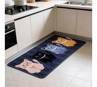 Qingnanxi 1 Piece Grey Cute Cartoon Cat Rug Pattern Rectangular Floor Mat - Non-Slip and Absorbent Mat for Kitchen, Bathroom, Bedroom, Corridor, Balcony, and Entryway
