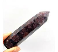 QINGQI Natural Stone 1PC Natural Quartz Astrophyllite and Garnet Point Towers Crystals Healing Stones for Natural Quartz Crystals(60-70mm)