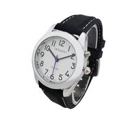 QINGQIAN English Talking Watch Suitable for Middle-Aged and Elderly People and Visually impaired People, Silver Shell, Black Watch Strap, Neutral Style
