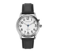 QINGQIAN English Voice Talking Watch for Blind,Visually impaired or Elderly,Silver Shell,Black Leather,Magnetic Suction Buckle