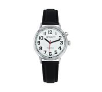 QINGQIAN Talking Watch, Large Number Display, Black Leather Band, Silver Case