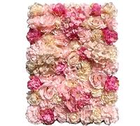 Qingriver 1Pcs 16''X 24'' Vintage 3D Artificial Silk Flowers Hydrangea Roses Wedding Background Backdrop Panels Wall Decor (Dark Pink&Light Pink)