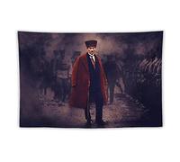 QINGRONG Portrait Mustafa Kemal Atatürk Poster Famous Art Tapestry Polyester Painting Decor Wall Print Photo Gifts Home Modern Decorative Tapestries 60"x90"