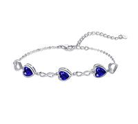 Qings 3 Heart Sapphire Birthstone Bracelet for Women Sterling Silver 925 September Infinity Symbol Adjustable Link Bracelets with Cubic Zirconia Charms Friendship Family Birthday Gifts for Girls Her