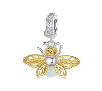 Qings 925 Sterling Silver Luminous Bee Charms for Bracelet, Glow in the Dark Animal Charms Bee Pendant for Girls Women Jewelries Making Accessory