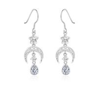 Qings April Moissanite Birthstone Earrings for Women 925 Sterling Silver Celtic Moon and Star Birth Stone Dangle Earrings with Oval Zirconias Birthday Jewelry Gifts for Family Friends