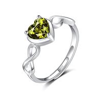 Qings August Peridot Birthstone Adjustable Ring for Women 925 Sterling Silver Infinity Symbol Cubic Heart Zirconia Promise Wedding Open Ring Birthday Gifts