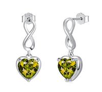 Qings August Peridot Birthstone Earrings for Women 925 Sterling Silver Heart Shaped Cubic Zirconia Infinity Dangle Studs Birth Stone Birthday Gifts Jewelry for Girls Daughter