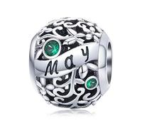 Qings Birthstone Beads for Bracelets May 925 Sterling Silver Birthday Charms CZ Butterfly Flower Openwork Charms Birthstone Beads Charms for Necklaces Women Happy Birthday Gifts