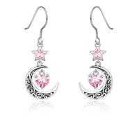 Qings Birthstone Earrings for Women Sterling Silver 925 Crescent Moon Dangle Celtic Earrings with Aquamarine Peridot Sapphire Tourmaline Emerald Alexandrite Garnet Amethyst Jewelry Gifts for Mother