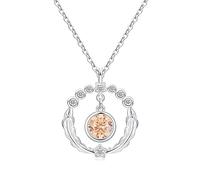 Qings Birthstone Feather Pendant Necklace 925 Sterling Silver Feather Halo Necklaces Cubic Zirconia Star Circle Necklaces Birthday Gift for Women Girls