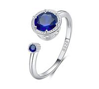 Qings Blue Aapphire Ring Women Adjustable September Birthstone Ring Dainty Solitaire Open Ring