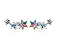 Qings Colorful Star Earrings, 925 Sterling Silver 3 Stars Stud Earrings Cubic Zirconia Crystal Hypoallergenic Climber Earrings Jewelry Gifts for women Girls Teens