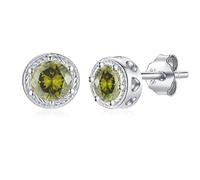 Qings Dainty Peridot Earrings for Women August Birthstone Earrings Sterling Silver Round Cut Gemstone Stud Earrings