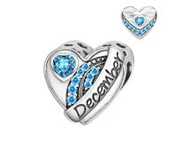 Qings December Birthstone Charms for Bracelet Sterling Silver 925 Love Heart Tanzanite Birth Stone Angle Wing CZ Bead Charm Fit for Bracelets Necklace Christmas Jewellery Gifts for Women Girls