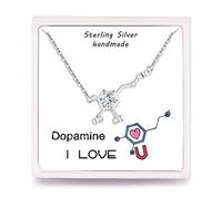 Qings Dopamine Molecule Necklace for Valentine, 925 Sterling Silver Chemical Pendant with Cubic Zirconia, 45cm+3cm Chain, Exquisite Box, Jewellery Gift for Girlfriend Wife Women Teacher Science Lovers