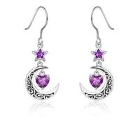 Qings February Amethyst Birthstone Earrings for Women Sterling Silver 925 Crescent Moon Dangle Celtic Earrings with Heart Zirconia Gemstone Jewelry Gifts for Mother