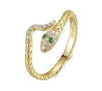 Qings Gold Snake Adjustable Open Ring with Cubic Zirconia Vintage Retro Finger Ring for Women Gilrs Men