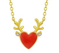 Qings Heart Reindeer Pendant Necklace Red Love Shaped Gold Plated 925 Sterling Silver Sparkling Zircon Adjustable Chain for Women Girls Girlfriend Daughter Friends