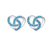 Qings Heart-Shaped Tanzanite Earrings Blue Heart Studs Silver-S925 December Birthstone Celtic Knot Heart-Shaped Stud Blue Diamond Ear Studs Gift for Christmas