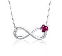 Qings Infinity Birthstone July Necklace for Women Girls Heart Ruby Cubic Zirconia Pendant Necklaces 925 Sterling Silver Birthday Valentine's Day Mother's Day Christmas Jewellery Gifts for Mom