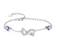 Qings Infinity Heart February Birthstone Bracelet 925 Sterling Silver Adjustable ECG Heartbeat 2 Amethyst Birthstones Bracelets with Purple CZ Chain Bracelet, Birthday Jewelry Gift for Women Wife Mom