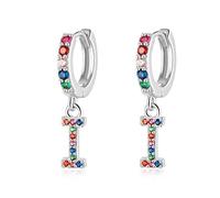 Qings Initial Drop Earrings, Colorful Earrings I Initial Earrings 925 Silver Earrings Pretty CZ Earrings Cute Hoop Earrings for Girls Women Birthday Gifts