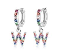 Qings Initial Earrings Drop Earrings, 925 Sterling Silver Earrings W Initial Earrings Name Letter Earrings Cubic Zirconia Earrings Hoop Earrings Pendants for Her