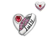 Qings July Birthstone Charms for Bracelet Sterling Silver 925 Love Heart Ruby Birth Stone Angle Wing Cubic Zirconia Bead Charm Fit for Bracelets Necklace Birthday Jewellery Gifts for Women Girls