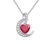 Qings July Birthstone Crescent Moon Necklace - Ruby Pendant Necklaces Red Gem S925 Christmas Birthday Gift for Girls Women Mother Wife