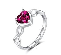 Qings July Ruby Birthstone Adjustable Ring for Women 925 Sterling Silver Infinity Symbol Cubic Heart Zirconia Promise Wedding Open Ring Birthday Gifts