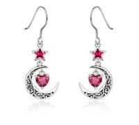 Qings July Ruby Birthstone Earrings for Women Sterling Silver 925 Crescent Moon Dangle Celtic Earrings with Heart Zirconia Gemstone Jewelry Gifts for Mother