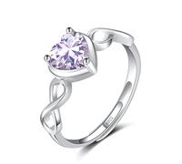 Qings June Alexandrite Birthstone Adjustable Ring for Women 925 Sterling Silver Infinity Symbol Cubic Heart Zirconia Promise Wedding Open Ring Birthday Gifts