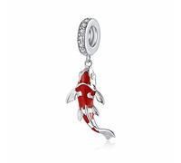 Qings Koi Carp Lucky Red Fish Charm Bead 925 Sterling Silver for Bracelet Necklace Making Jewelry DIY Enamel Inlaid CZ for Women Girls Daughter