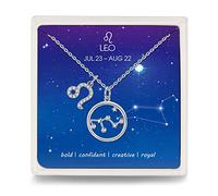 Qings Leo Zodiac Pendant Necklace 925 Sterling Silver Stars CZ Horoscope Friendship Necklaces Gifts for Women Girls