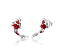 Qings Lucky Koi Earrings Fish Red Enamel Auspicious Friendship Stud Earrings for Girls