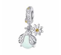 Qings Luminous Firefly Charms for Bracelets, 925 Sterling Silver Glow-in-the-Dark Fireworm Flower Pendant for DIY Bracelets and Necklaces Cute Animal Dangle Bead for Women Girls
