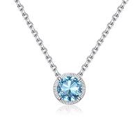 Qings March Aquamarine Birthstone Necklace 925 Sterling Silver Necklace Round Created Aquamarine March Birthstone Necklaces Gem Crystal Birthstones Gifts for Women Girls