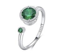 Qings May Birthstone Ring Adjustable Dainty Diopside Open Ring Sterling Silver